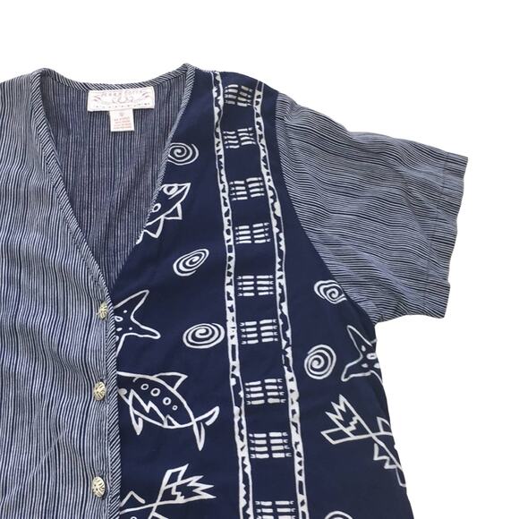 Vintage Terra Cotta Collection V-neck button down boho hippie short sleeve top - Picture 2 of 6